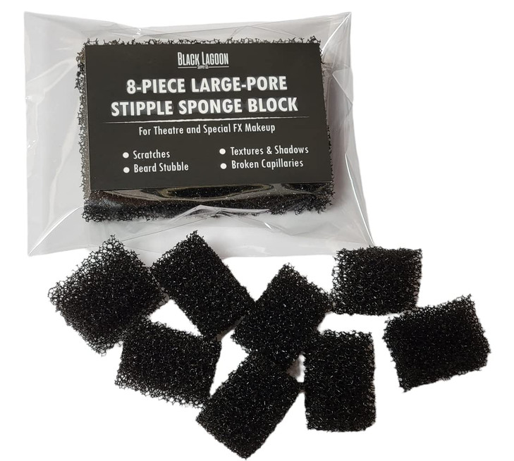 Stipple Sponge LARGE PORE 8 Piece Die Cut Block - Special Effects Makeup Theater Halloween MUST HAVE - Texture, Road Rash, Blending, Beards, Freckles