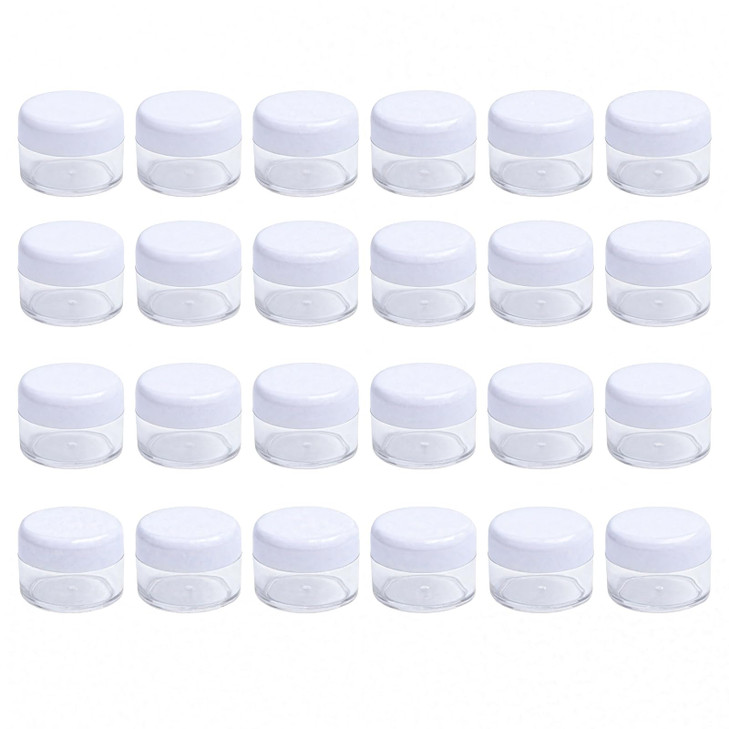 24 Pcs 15ML 0.5OZ Round Shaped Refillable Clear Container with White Plastic Screw Cap Lid for Makeup Water Lotion Cream Nail Powder Sample Storage B