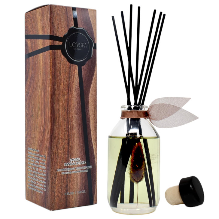LOVSPA Reed Diffuser Set, Santal (Sandalwood) Scented Oil Diffuser with Sticks, Home Fragrance Accessories for Bathroom Shelf Decor, Aroma Diffusers