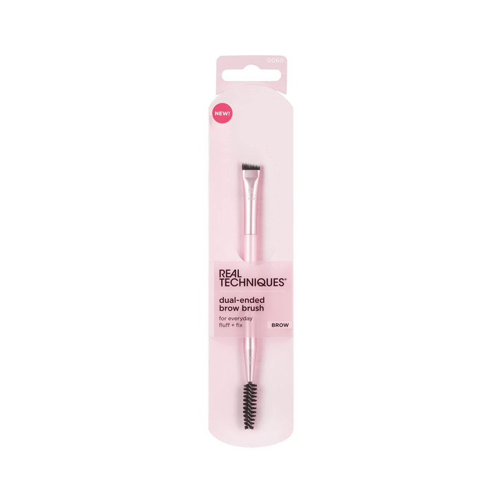 Real Techniques Dual-Ended Brow Brush, For Shaping & Filling Eyebrows, Travel-Friendly Spoolie & Liner Brush, Blend Natural, Full, or Laminated Brows