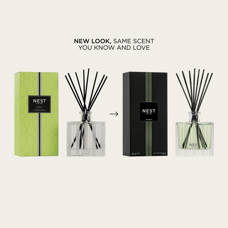 NEST New York Reed Diffuser, Bamboo - 5.9 fl oz - Fragrance for Up to 90 Days - Reusable, Refillable Glass Holder - Includes 8 All-Natural Reed Stick