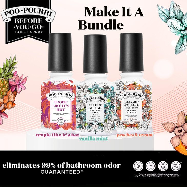 Poo-Pourri Vanilla Mint, Tropic Like Its Hot, and Peaches & Cream 2 Ounce Set