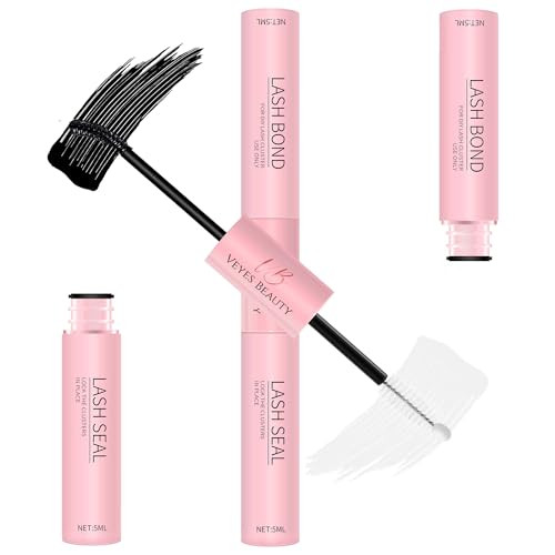 VEYESBEAUTY Lash Bond and Seal Waterproof 2 in 1 Cluster Lash Glue for Eyelash Extensions Long Lasting Strong Hold Individual Eyelash Glue for Self-A