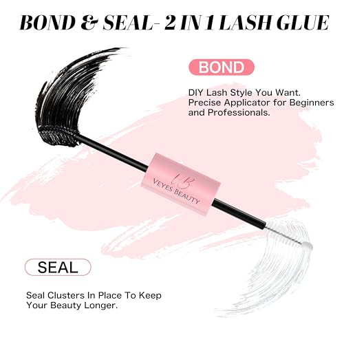 VEYESBEAUTY Lash Bond and Seal Waterproof 2 in 1 Cluster Lash Glue for Eyelash Extensions Long Lasting Strong Hold Individual Eyelash Glue for Self-A