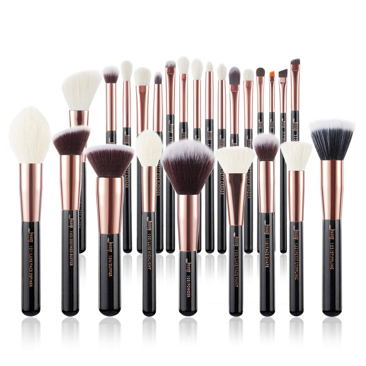 Jessup Brand 25pcs Professional Makeup Brush Set Beauty Cosmetic Foundation Powder Blusher Eyeshadow Blending Natural-Synthetic Hair Brushes Set (Bla