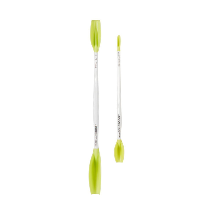 Beautility BEAUTISCOOP Duo Set Crisp White/Green Dual-Scoop Beauty Tool (8" & 11" Duo, White/Green)