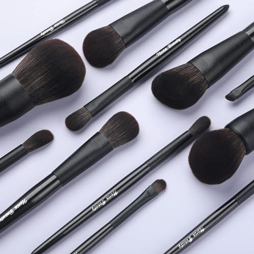 EVRCHGIEA Makeup Brush Sets, 12 PCS Wood Handle Soft Synthetic Fiber Hair Makeup Set,Premium Synthetic Foundation Blending Blush Concealer Eye Shadow