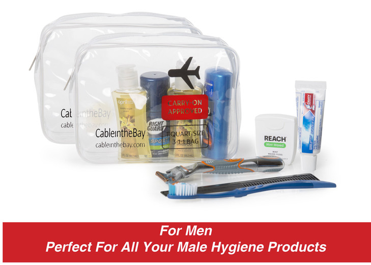 Cableinthebay TSA Approved Clear Travel Toiletry Bag-Quart Sized with Zipper-Airport Airline Compliant Bag/Bottles-Men's/Women's 3-1-1 Kit+Travel (2