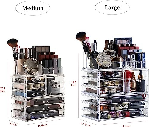 Cq acrylic 3 Pack Clear Make Up Organizers for Vanity,Stackable 7 Drawers Make Up Organizer,Cute Desk Organizer for Vanity Jewelry,Hair Clip,Beauty,S