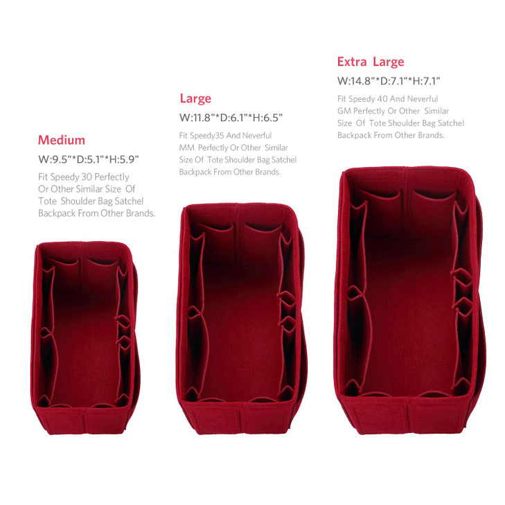 ZTUJO Felt Purse Organizer, Medium, Red (13 Pockets, Fits Speedy 25 & 30, Lightweight, Portable)