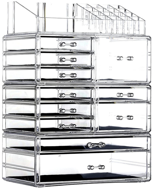 Cq acrylic Clear Makeup Storage Organizer Drawers Skin Care Large Cosmetic Display Cases Stackable Storage Box With 11 Drawers For Dresser 1 Pack