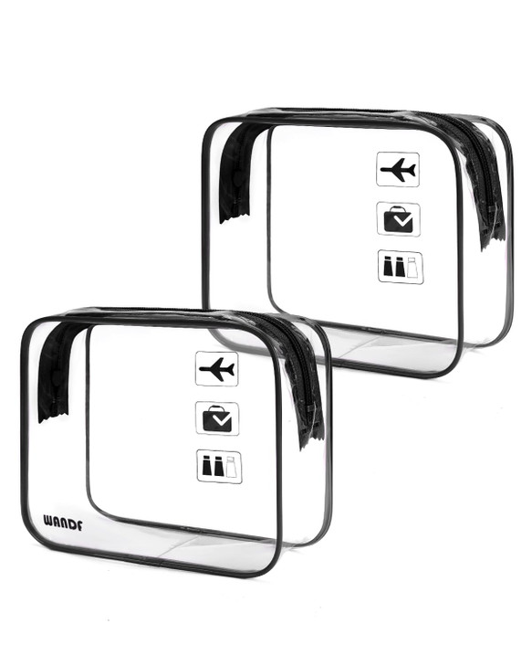 WANDF TSA Approved Toiletry Bag, 2 Packs Travel Clear Toiletry Bag, Quart Size Makeup Cosmetic Pouch with Zipper, Carry-On Airport Compliant Bag for