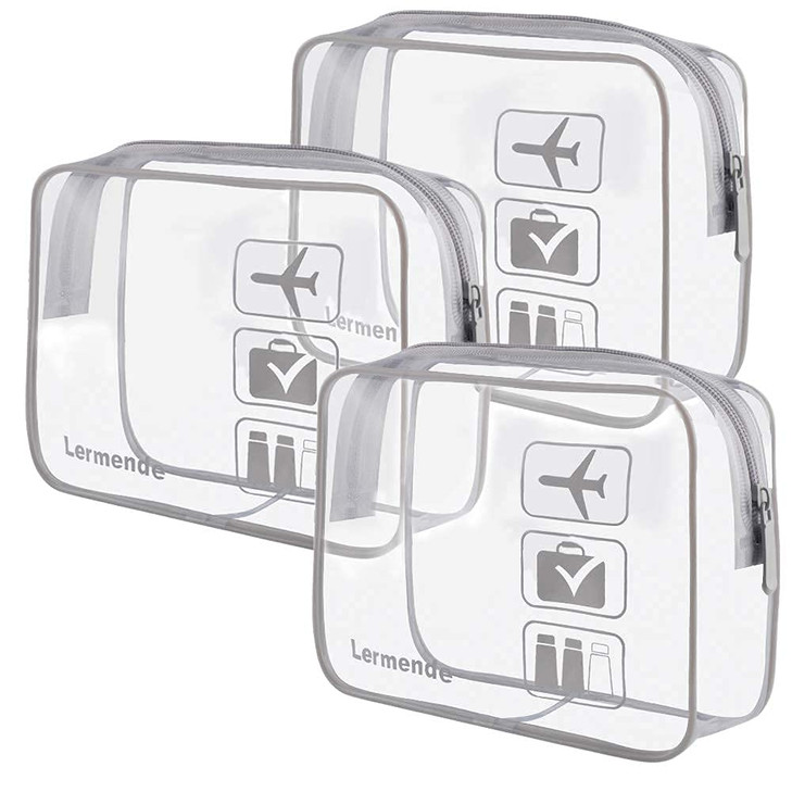 Lermende 2pcs Clear Toiletry Bag TSA Approved Travel Bag,Carry On for Travel,Airport Airline Accessories Compliant Bag,Quart Sized Makeup Cosmetic ba