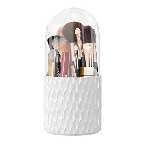 DooGooCoo [Upgrade] Rotating Makeup Brush Holder, [Dustproof & Waterproof] 360 Rotating Cosmetics Make up Brush Organizer Storage with Lid for Vanity