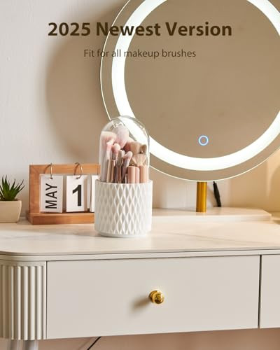 DooGooCoo [Upgrade] Rotating Makeup Brush Holder, [Dustproof & Waterproof] 360 Rotating Cosmetics Make up Brush Organizer Storage with Lid for Vanity
