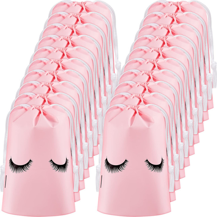 Shappy 50 Pcs Eyelash Aftercare Bags Eyelash Aftercare Plastic Makeup Bags with Drawstring Beauty Gift Cosmetic Sample Pouch for Women Girls Business