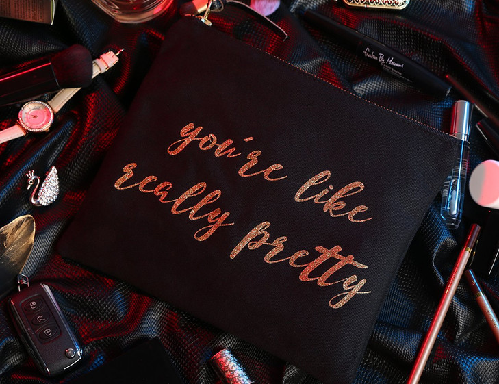 SHERWAY Vintage Wedding Makeup Bag, Black Gold Cosmetic Bag, Canvas Cosmetic Bag Pouch, Bride Bridesmaid Makeup Bag Gift for Wedding Bridal Shower Pa