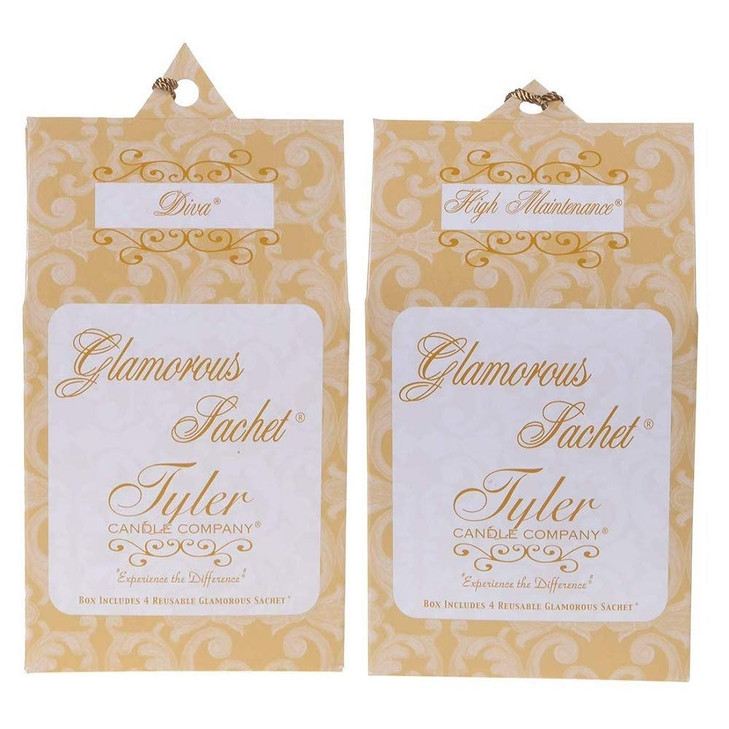 Tyler Candle Glamorous Diva & High Maintenance Sachets Bundle (4 Reusable Glamorous Sachet Each) (Diva&High Maintenance)
