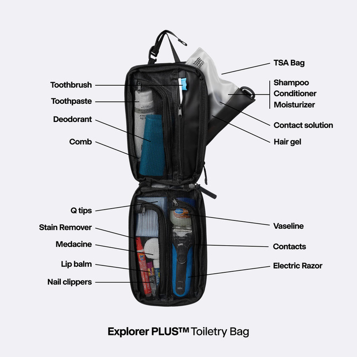 Gravel Hanging Toiletry Bag for Men and Women - Comes in 3 Sizes, Water-Resistant, Durable, Compact, Dopp Kit Travel Toiletry bag (Black, Plus)