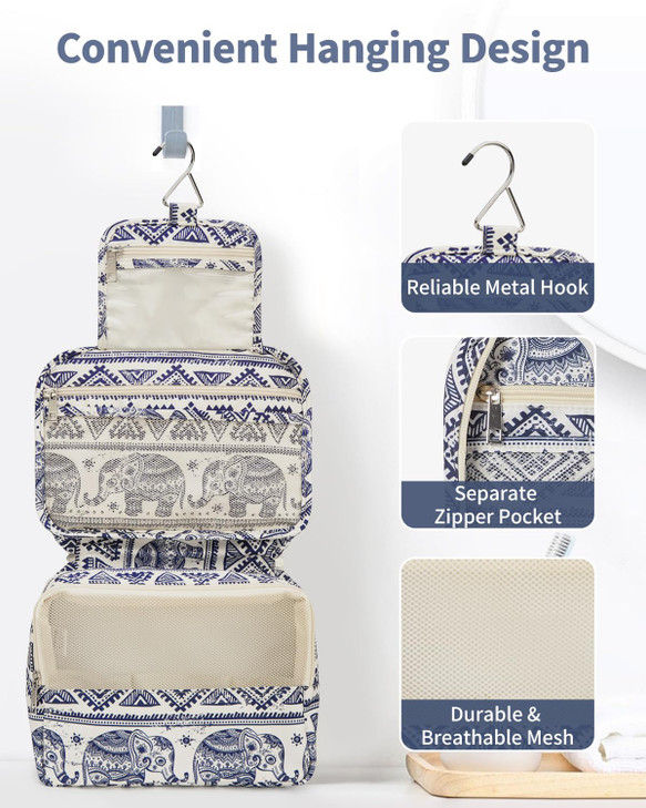 Narwey Small Hanging Travel Toiletry Bag for Women, Travel Bag for Toiletries, Makeup Bag Organizer Cosmetic Bags Make Up Bags for Girls (Elephant)