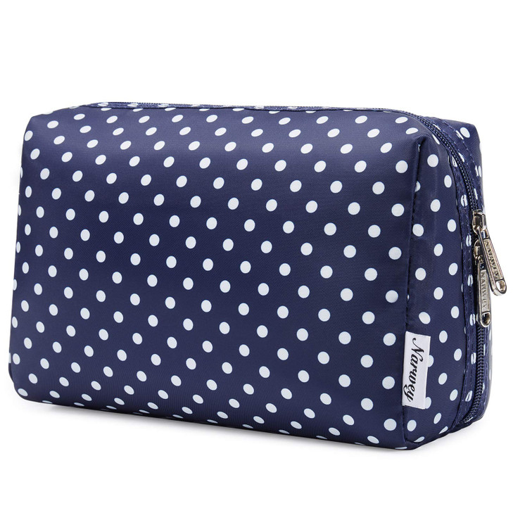 Narwey Cute Makeup Bag Travel Cosmetic Bag Organizer Toiletry Bag Make Up Bags with Compartments for Women Girls (Large, Polka Dot)