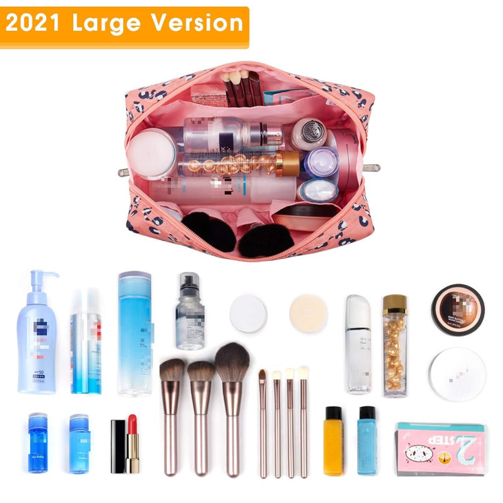 Narwey Cute Cheetah Makeup Bag Travel Cosmetic Bag Organizer Toiletry Bag Make Up Bags with Compartments for Women Girls (Large, Leopard)