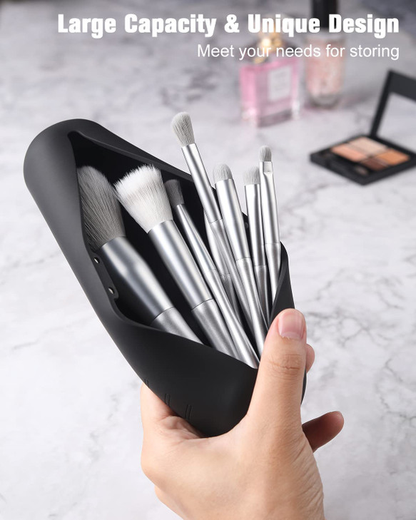 FERYES Large Travel Makeup Brush Holder, Magnetic Anti-fall Out Silicon Portable Cosmetic Face Brushes Holder, Soft and Sleek Makeup Tools Organizer