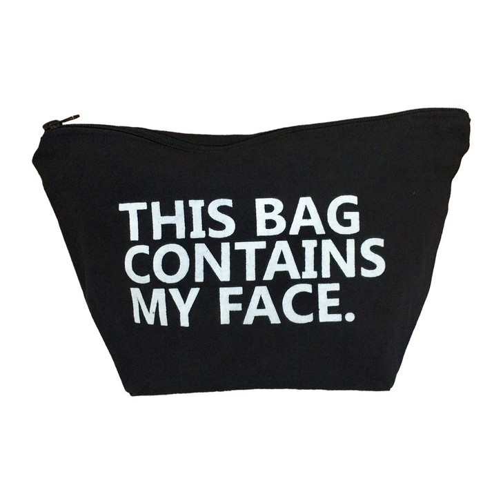 Ella Sussman This Bag Contains My Face Black Big Cosmetic Makeup Bag Canvas Toiletry Travel Kit Case