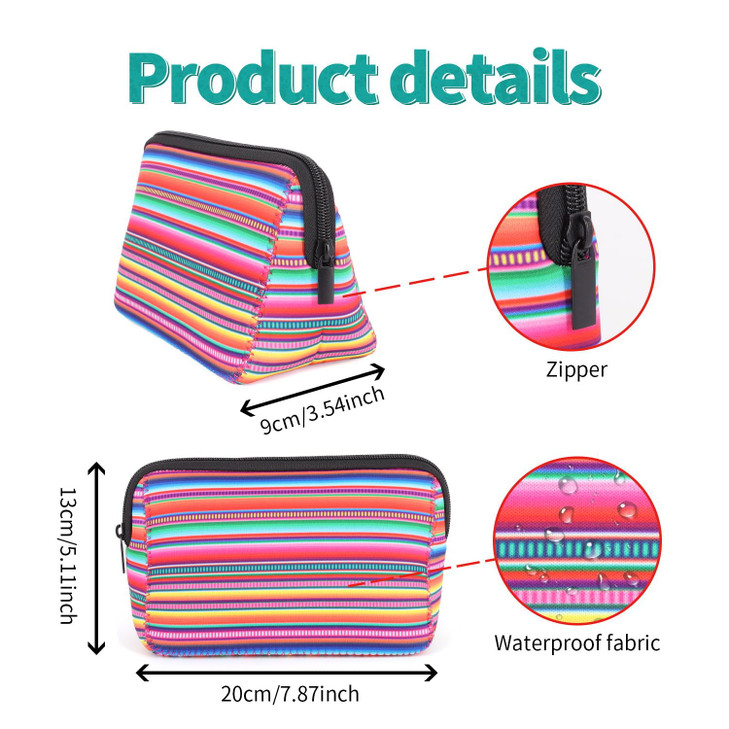 AJLTPA Cosmetic Bag Waterproof Neoprene Zipper Pouch Travel Portable Toiletry Makeup Bags Organizer Case for Women and Girls, Serape