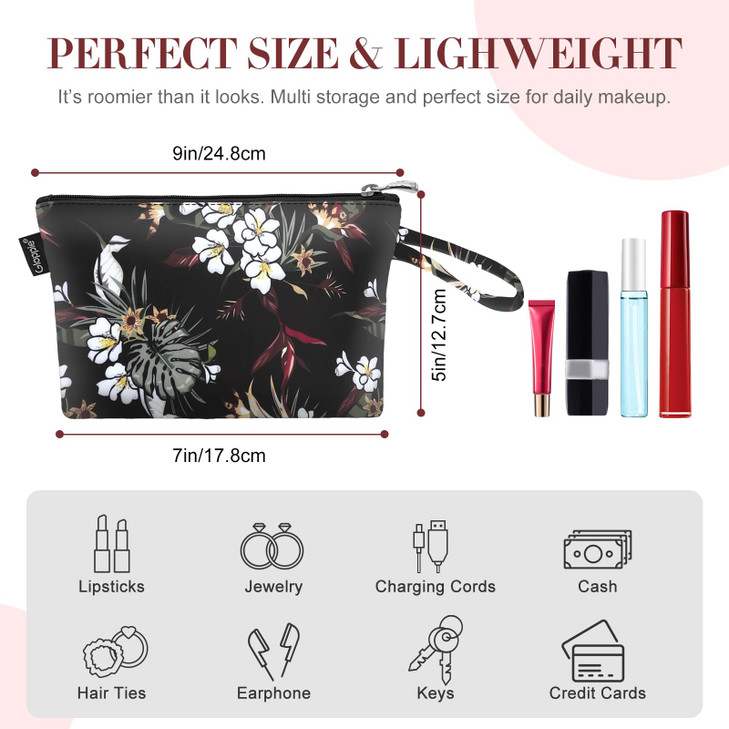 Gloppie Makeup Bag Small Cosmetic Bag for Purse Portable Travel Makeup Pouch for Women White Flower