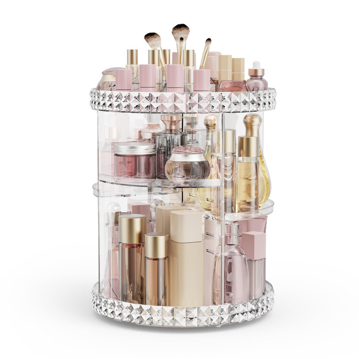 Rosoenvi Rotating Makeup Organizer, 360° Spinning Skincare Organizers, Adjustable Layer Cosmetic Storage Lazy Susan Makeup Organizers for Dresser Bat
