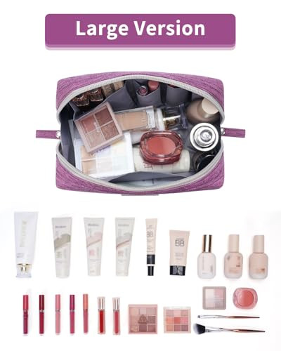 Narwey Large Makeup Bag Travel Cosmetic Bag Organizer Toiletry Bag Make Up Bags Zipper Pouch for Women (Large, Purple)