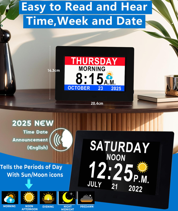 MASSII 19 Alarms Digital Talking Clock with Loud Voice Time Date, Auto DST, 20 Custom Reminders, 10-Level Dimmer, Sleep Trainer, Speaking Day Date Ca