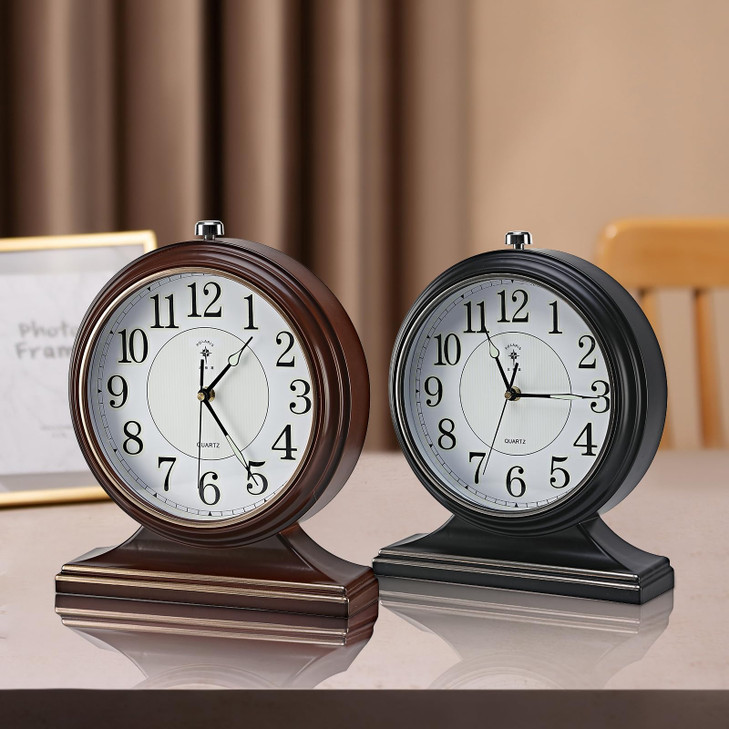 amusediy 10-inch Retro Mantel Desk Clock, Vintage Table Clock for Fireplace, Easy to Read, Silent Movement, Accurate Timing, Black