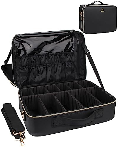 MONSTINA Large Makeup Travel Case Bag,Professional Makeup Artist Train Case with Brush organizer,Large Capacity Cosmetic Bag with Zipper Pocket and A