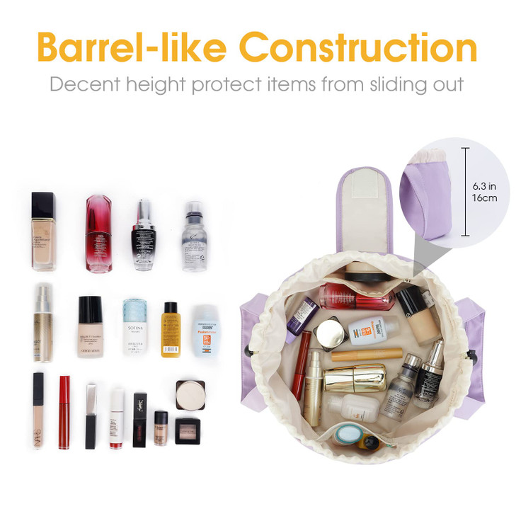 Narwey Barrel Drawstring Makeup Bag Large Cosmetic Bag Make up Bags Toiletry Bag Travel Bags for Toiletries Organizer for Women Gift for Teen Girls (