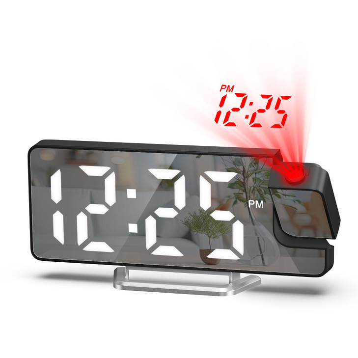 JXTZ Projection Alarm Clock, Digital Alarm Clock with Large 7.9" LED Display, 180° Rotatable Projection Clock with Temperature, Dimmer, Snooze, Night