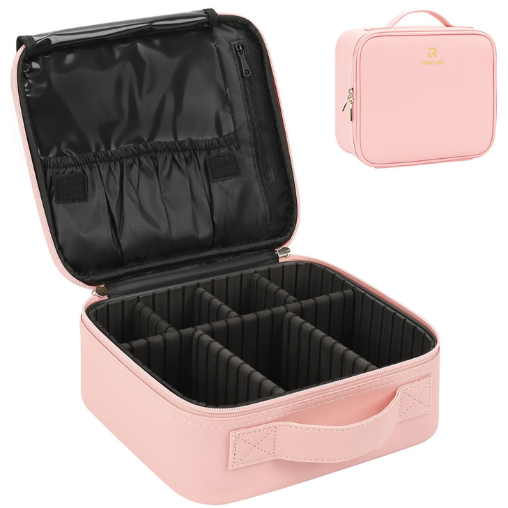 Relavel Travel Makeup Train Case Cosmetic Case Organizer Portable Artist Storage Bag with Adjustable Dividers for Cosmetics Makeup Brushes Toiletry J