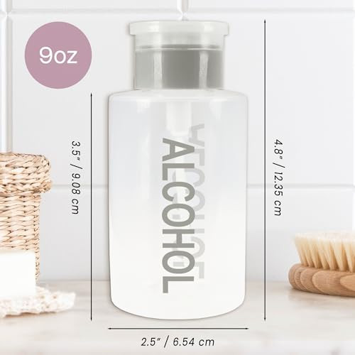 9oz Gray with Word Imprint Push Down Pump Dispenser Empty Refillerable Bottle with Flip Top Cap - for Nail Polish, Travel, Cosmetics Packaging