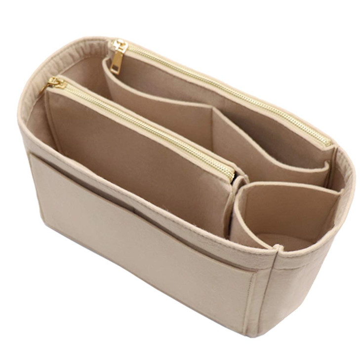 LEXSION Felt Purse Bag Organizer Insert with zipper Bag Tote Shaper Fit Speedy Neverful PM MM, 2-Beige, L