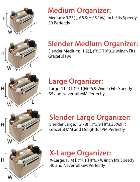 LEXSION Felt Purse Bag Organizer Insert with zipper Bag Tote Shaper Fit Speedy Neverful PM MM, 2-Beige, M