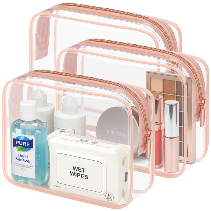PACKISM TSA Approved Toiletry Bag - Clear Makeup Bag 3 Pack Medium, Quart Size Bag for 3-1-1 Liquids with Metal Smooth Zipper, Travel Makeup Bag for