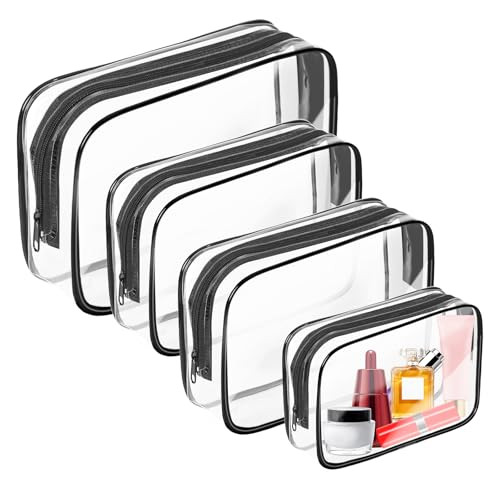 AURUZA Clear Makeup Bag,Portable Travel Toiletry Bags with Zipper, TSA Approved Clear Organizer Bags, PVC Cosmetic Pouch for Airport Airline Complian