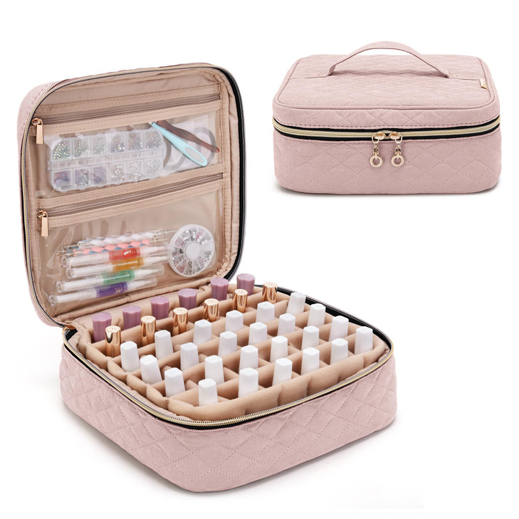 Yarwo Nail Polish Carrying Bag Holds 36 Bottles (15ml/0.5 fl.oz), Travel Storage Organizer for Nail Polish and Manicure Accessories, Dusty Rose (Bag