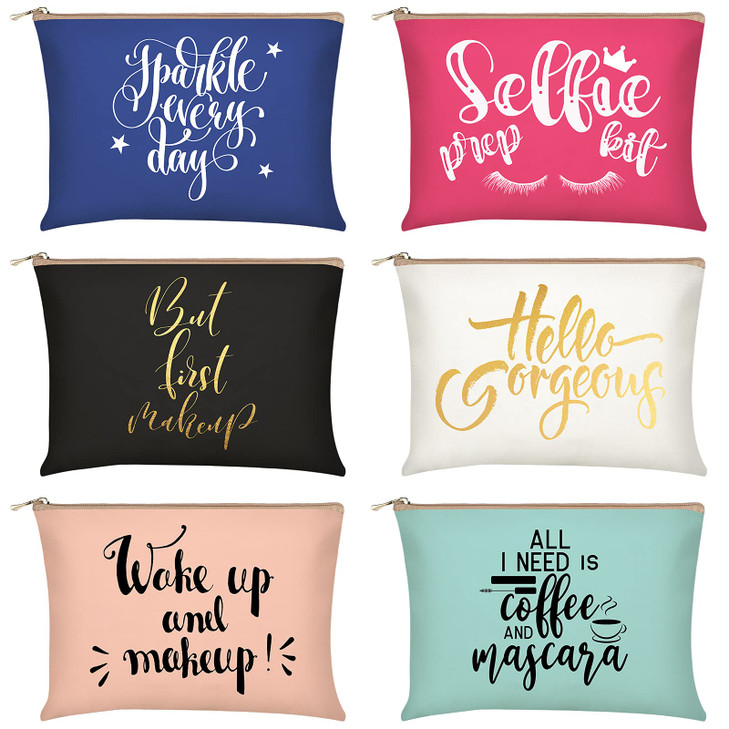 Xuniea 6 Pcs Canvas Makeup Bag Funny Cosmetic Bag Inspirational Multicolor Canvas Makeup Pouch Travel Portable Cute Toiletry Pouch Gift for Women Bir