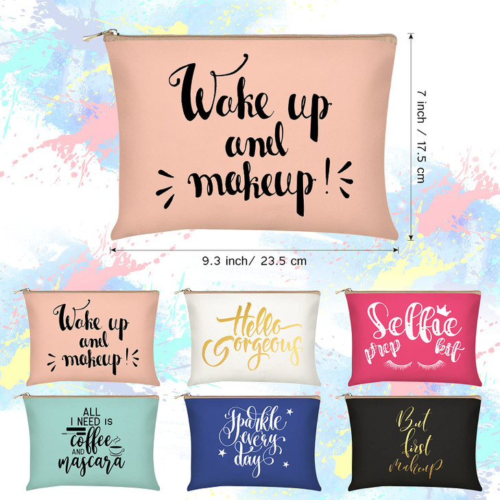 Xuniea 6 Pcs Canvas Makeup Bag Funny Cosmetic Bag Inspirational Multicolor Canvas Makeup Pouch Travel Portable Cute Toiletry Pouch Gift for Women Bir