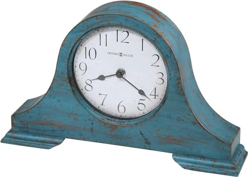 Howard Miller Menan Mantel Clock II - Blue Finish Vintage Wooden Design Round Top Molding, White Analog Dial Quartz Movement Perfect for Home Decor,