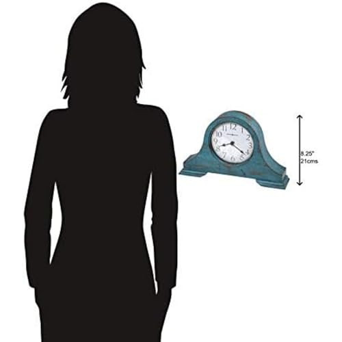 Howard Miller Menan Mantel Clock II - Blue Finish Vintage Wooden Design Round Top Molding, White Analog Dial Quartz Movement Perfect for Home Decor,