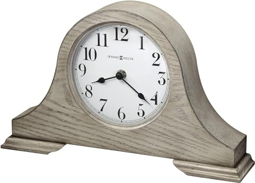 Howard Miller Nampa Mantel Clock II 549-751  Warm Gray Finish, Crisp White Dial, Convex Glass Crystal, Tambour Style, Vintage Home Décor, Quartz Mov