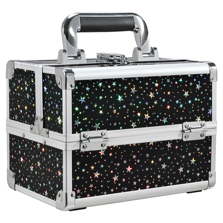 Joligrace Makeup Train Case Portable Cosmetic Box 2 Trays with Mirror Lockable for Makeup Nail Tech and Beauticians Traveling Makeup Storage Organize